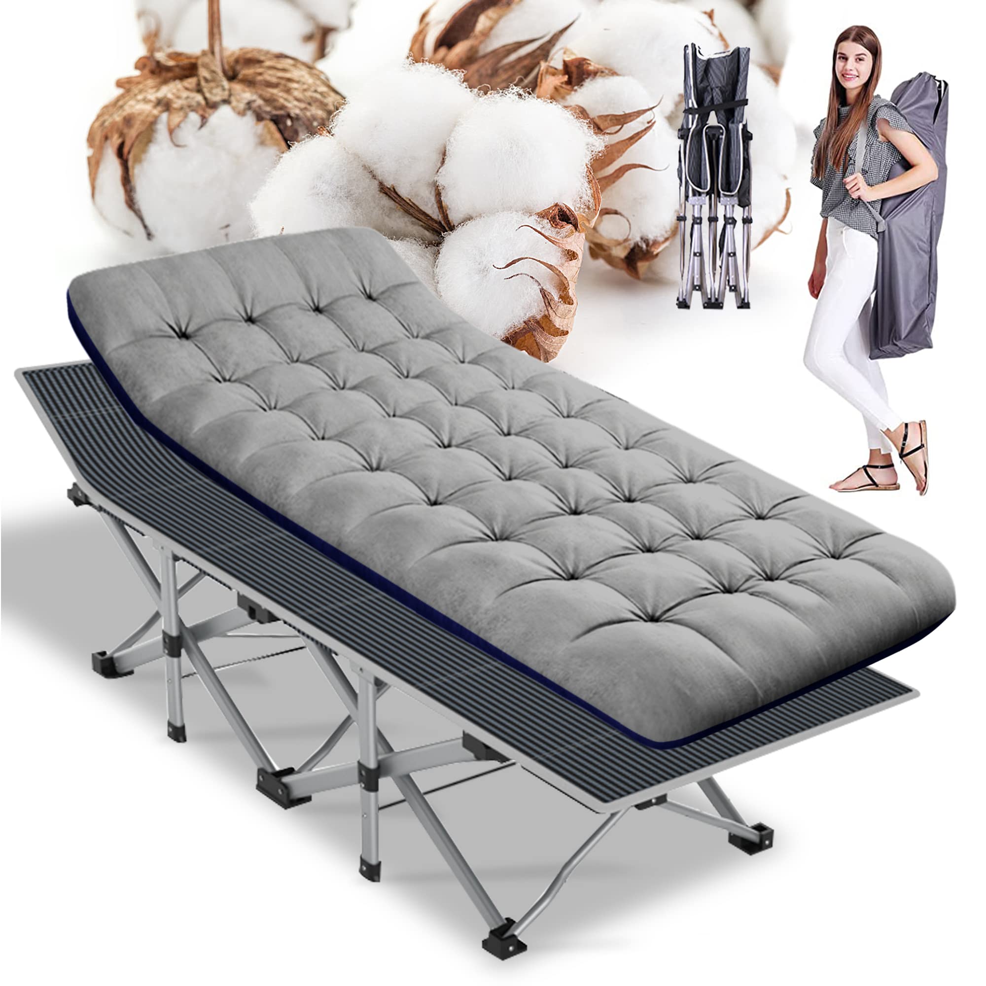 ABORON Camping Cot for Adults, 28 in Wide Folding Bed with Mattress