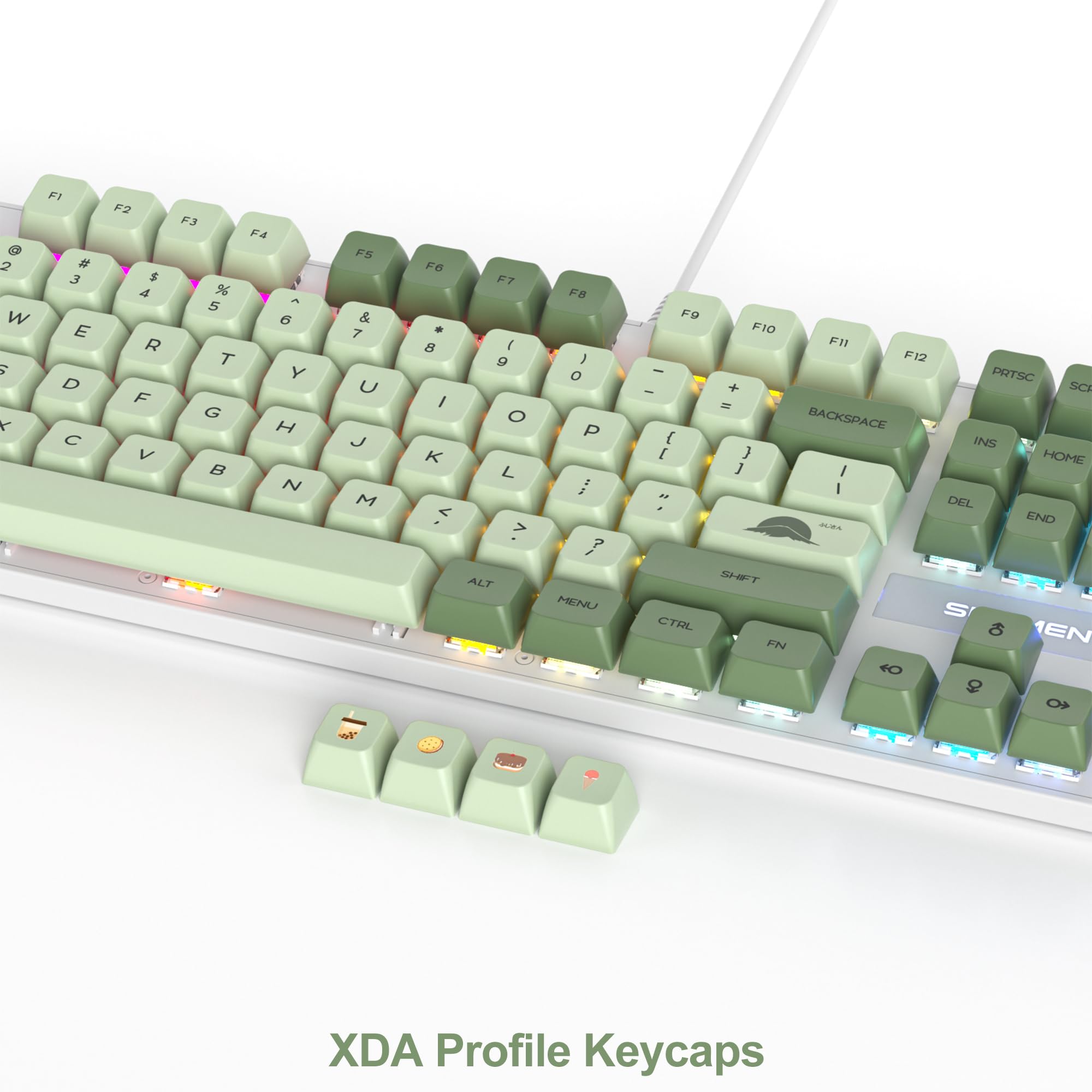 Fogruaden Mechanical Keyboard, Green Matcha, Wired USB 104 Key RGB Backlit Gaming Keyboard with Number Pad, Red Switches, NKRO for Windows Laptop PC Gamer