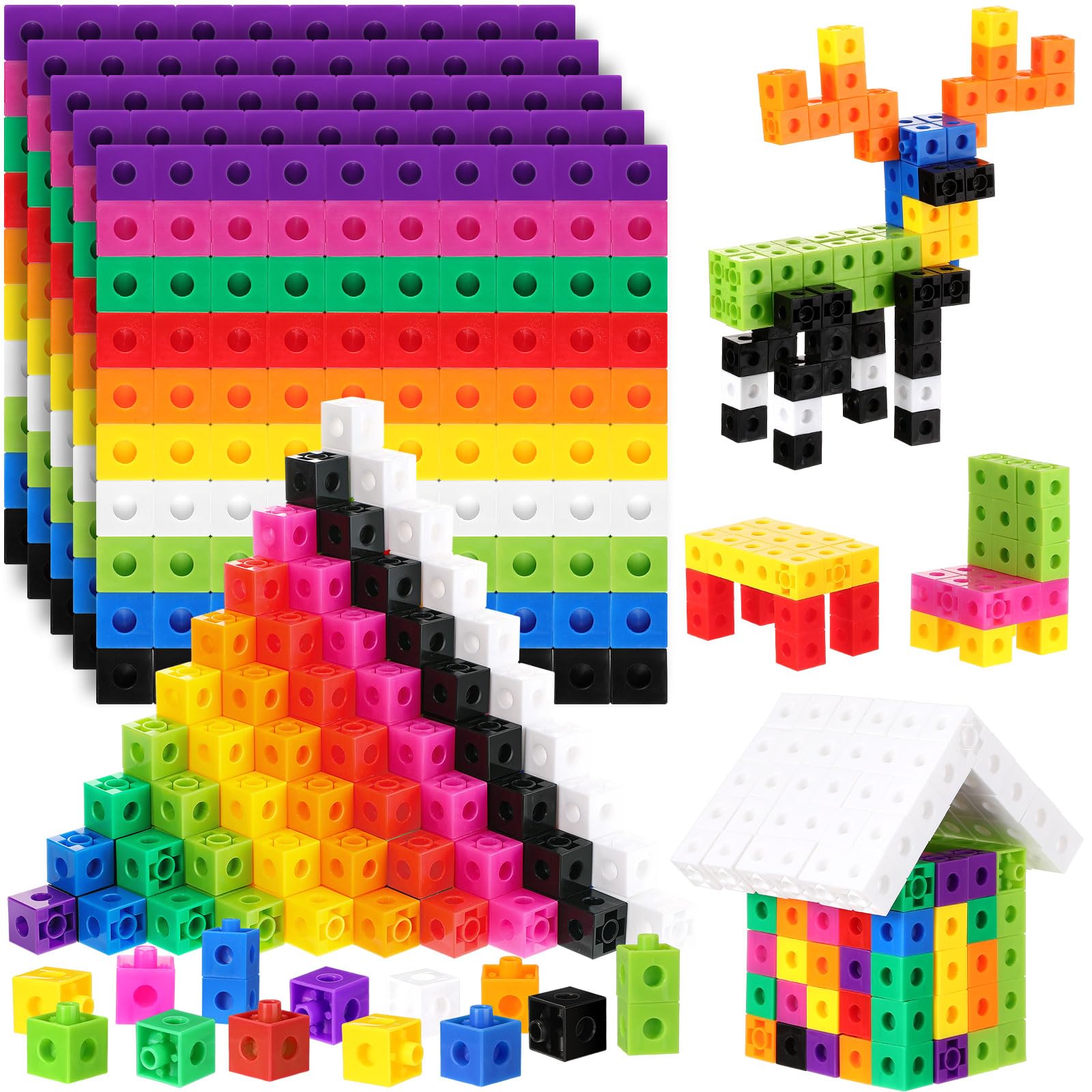Photo 1 of Jenaai 1000 Pieces Linking Counting Cubes, Plastic Counting Blocks, Colorful Math Cubes, Math Manipulatives Classroom Learning Supplies for Preschool Activities Boys Girls(Classic Style)