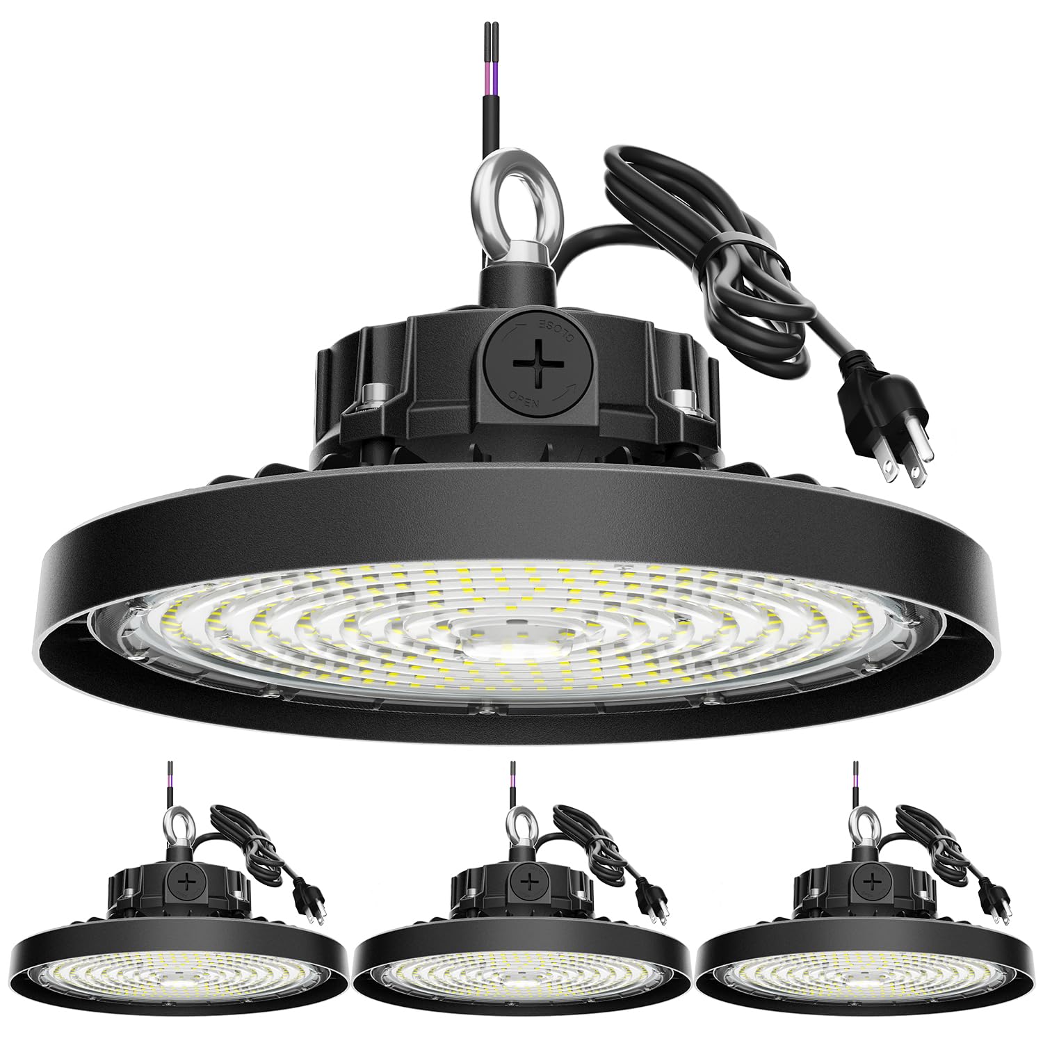 Photo 1 of ***FACTORY SEALED***BEILBS UFO LED High Bay Light, 200W LED Shop Lights, 0-10V Dimmable 30000LM 5000K, 60%-100% Power Selectable Bay Light for Warehouse Factory Barn Shop Workshop Garage Gym, 4 Pack