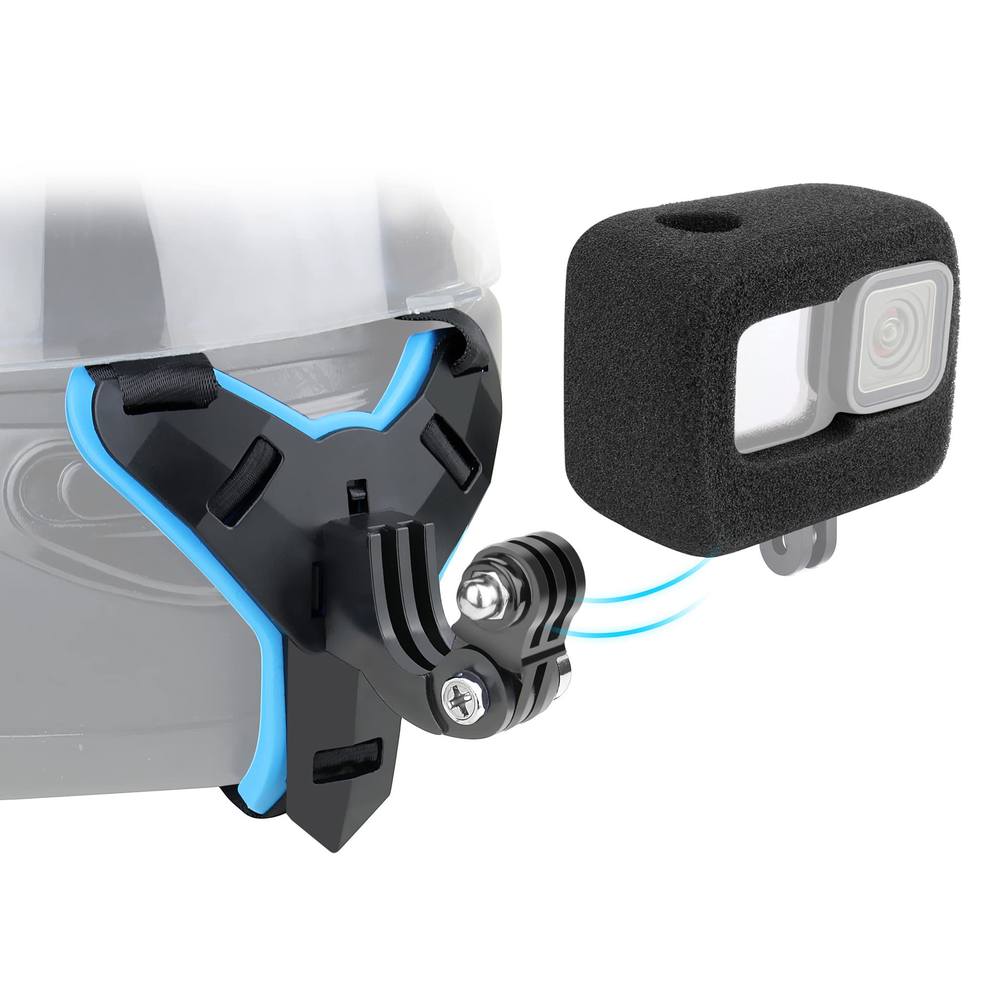 YALLSAME Helmet Chin Mount with Windshield for GoPro Hero 9 10 11 12 13 Black Go Pro Motorcycle Strap Attachment Full Face Helmet Rhino Mount Accessories for GoPro Ideal for Racing High-Speed Sport