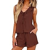 KFUBUO Womens Ruffle Pajamas Set 2 Piece Soft Pj V Neck Sleeveless Tops and Shorts Bride Pjs for Wedding Day Set
