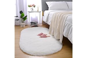 Merelax Soft Shaggy Rug for Kids Bedroom, Oval 2.6'x5.3' Cream Plush Fluffy Carpets for Living Room, Furry Carpet for Teen Girls Room, Anti-Skid Fuzzy Comfy Rug for Nursery Decor Cute Baby Play Mat