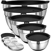 Umite Chef Mixing Bowls with Airtight Lids Set, 8PCS Stainless Steel Nesting Bowls Set, 3 Grater Attachments & Non-Slip Botto