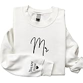 Regamor Custom Embroidered Matching Couple Sweatshirt Mrs and Mr Sweatshirt for Women on Sleeve Christmas Valentine Day 122