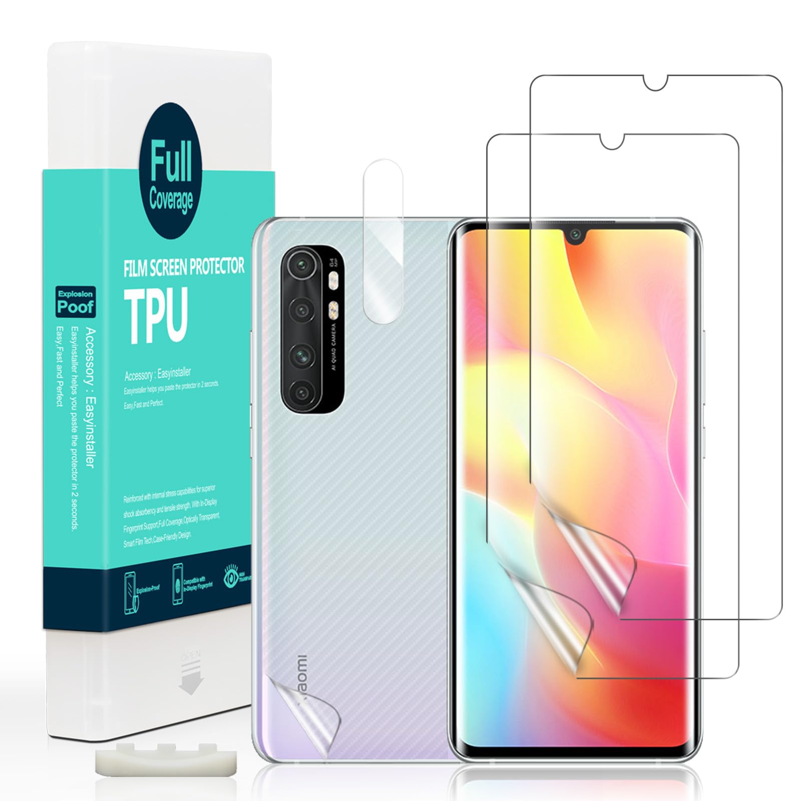 Ibywind Screen Protector For Mi Note 10 Lite [2 Pack],Flexible TPU Film,With 1Pc Camera Lens Protector,1Pc Back Film,Bubble Free,Easy to install
