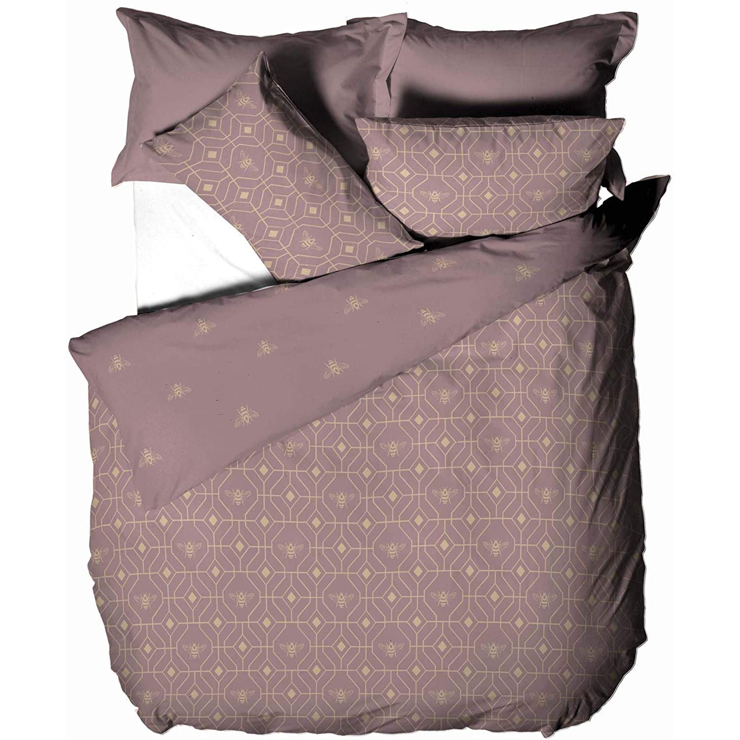furn. Bee Deco Duvet Cover Set - Honeycomb Geometric Bumble Bee Reversible Bedding (Blush - Double)