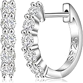 Luxfine Huggie Earrings for Women Sterling Silver Hoop Earrings Moissanite Earrings Lab Diamond Hoop Earrings White Rhinestone Earring Jewelry