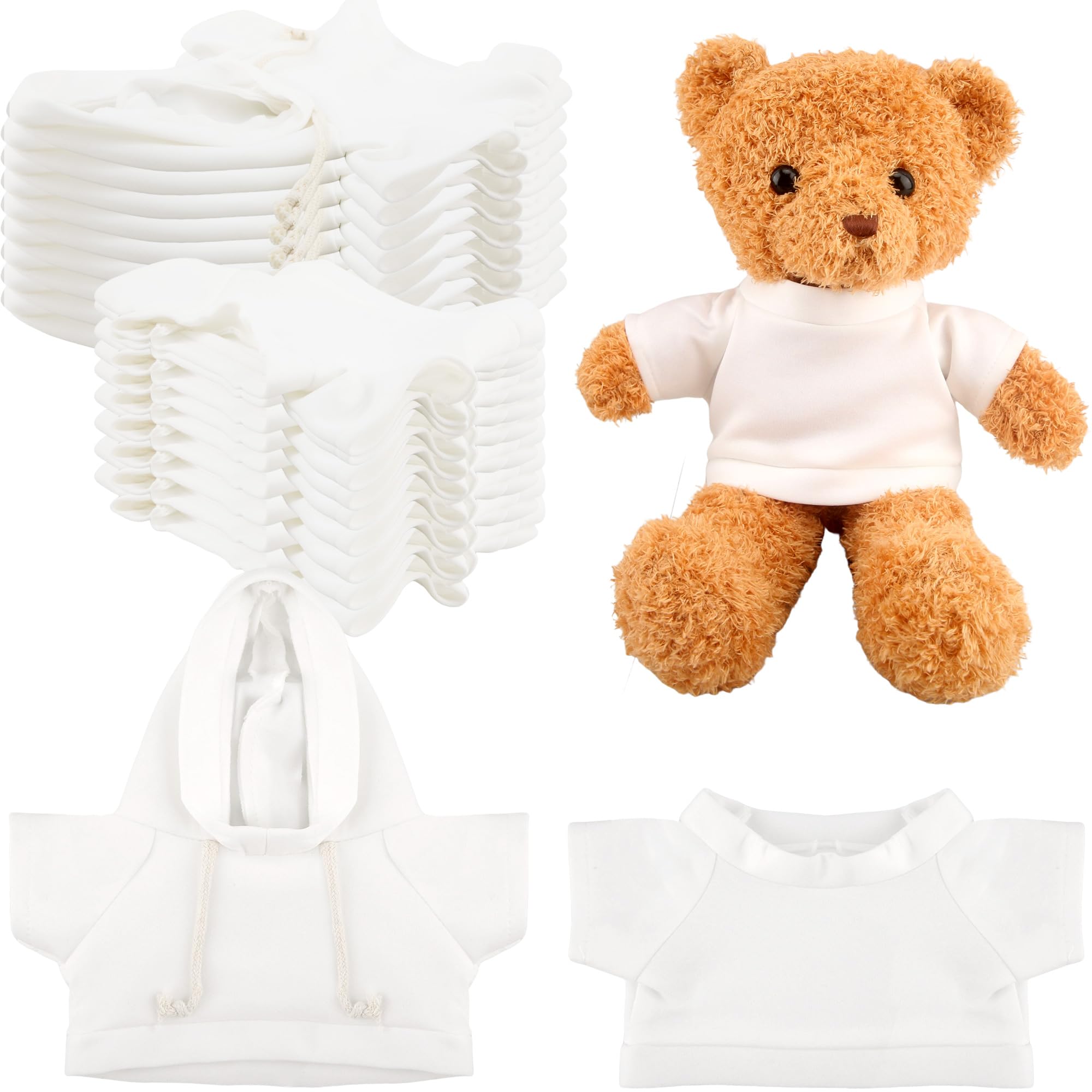20 Pack Stuffed Animal Toy White Clothing Sublimation Blank Bear Clothes Include 10 Pcs Teddy Bear White Hoodie and 10 Pcs Teddy Bear Blank Shirt for 15 Inch Stuffed Bears Dolls DIY