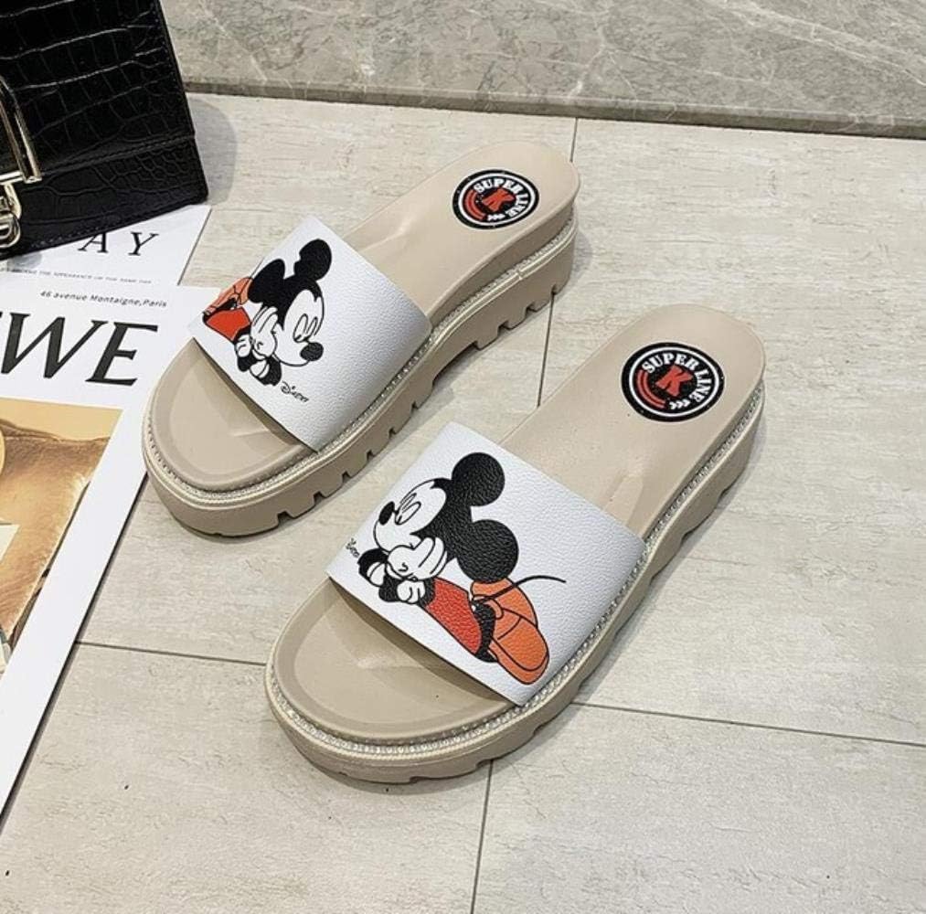 SKDHGFKAJSHJFKDHJK Summer new Mickey Mouse comfortable wild large size ladies slippers,Beige,40