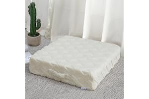 MeMoreCool Square Floor Pillow for Adults Kids, Large Floor Cushion for Sitting Yoga, Big Pillow for Floor Seating, Boho Meditation Pillow Floor Seat Cushion with Thick Foam & Tufted Cover, Beige