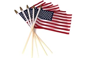 C CRYSTAL LEMON Pack of 12, Small US American Handheld Flags, 4x6 Inch Golden Spear Tip, Stick Flags Crystal Lemon