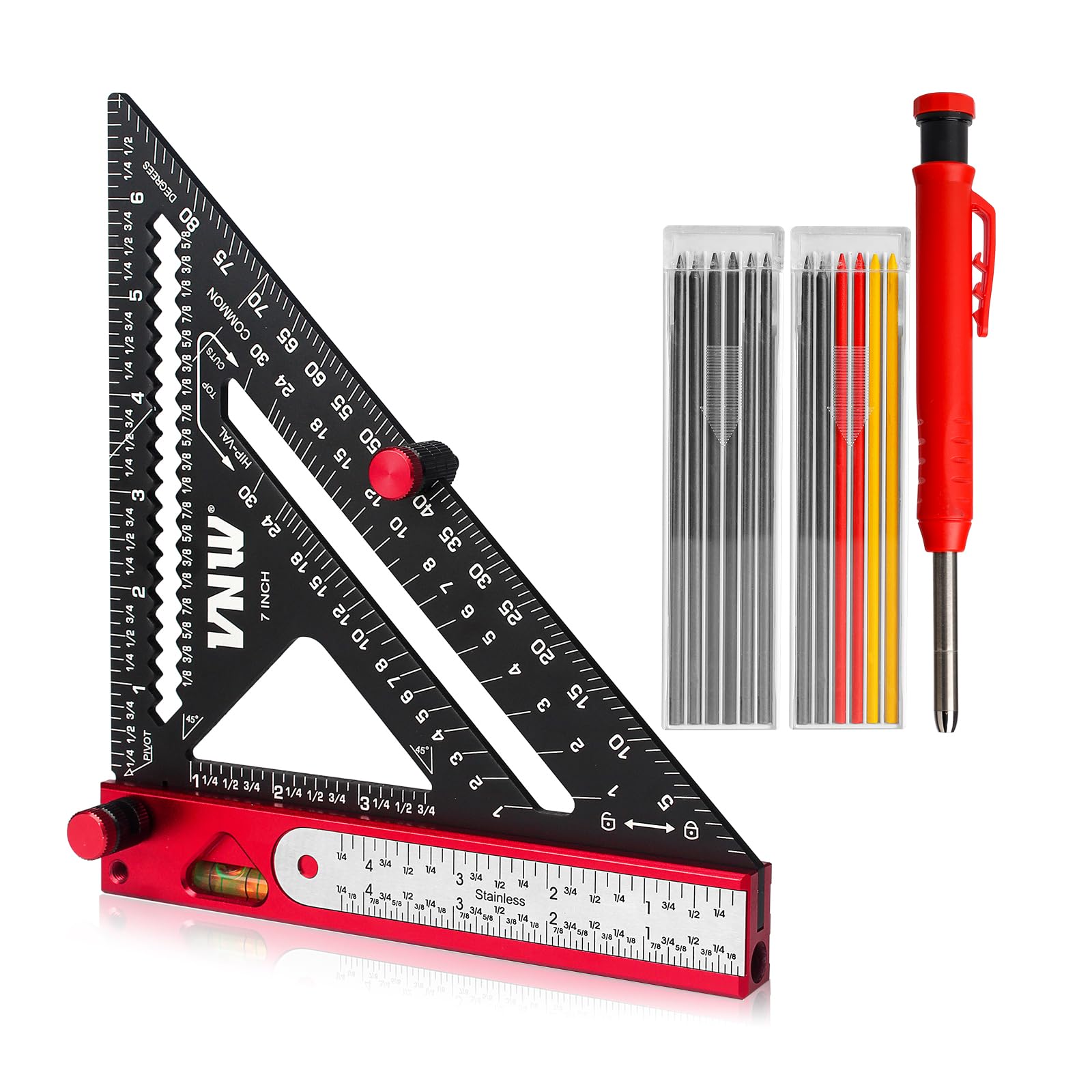 6 in 1 Rafter Square with Carpenter Pencil, 7in Rafter Square Multi ...