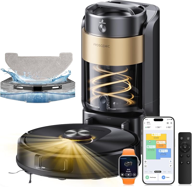 Q20 Saugroboter mit Wischfunktion, 10000 Pa Saugkraft 200 min Staubsauger Roboter mit Absaugstation, Hindernisvermeidung, 3-in-1 Saug und Wischroboter für Tierhaare, Teppiche, Hartböden
