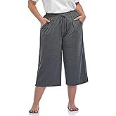 ZERDOCEAN Women's Plus Size Wide Leg Casual Lounge Pants Comfy Capris Relaxed Pajama Bottoms Drawstring Pockets