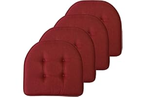 Sweet Home Collection Chair Cushion Memory Foam Pads Tufted Slip Non Skid Rubber Back U-Shaped 17" x 16" Seat Cover, 4 Count (Pack of 1), Wine Burgundy