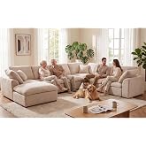 KIVENJAJA 130.3" Oversized Modular Sectional Cloud Sofa Couch, Beige | cloud soft, 7 seater, removable ottoman, easy rearrangement, chenille, large living room, big family