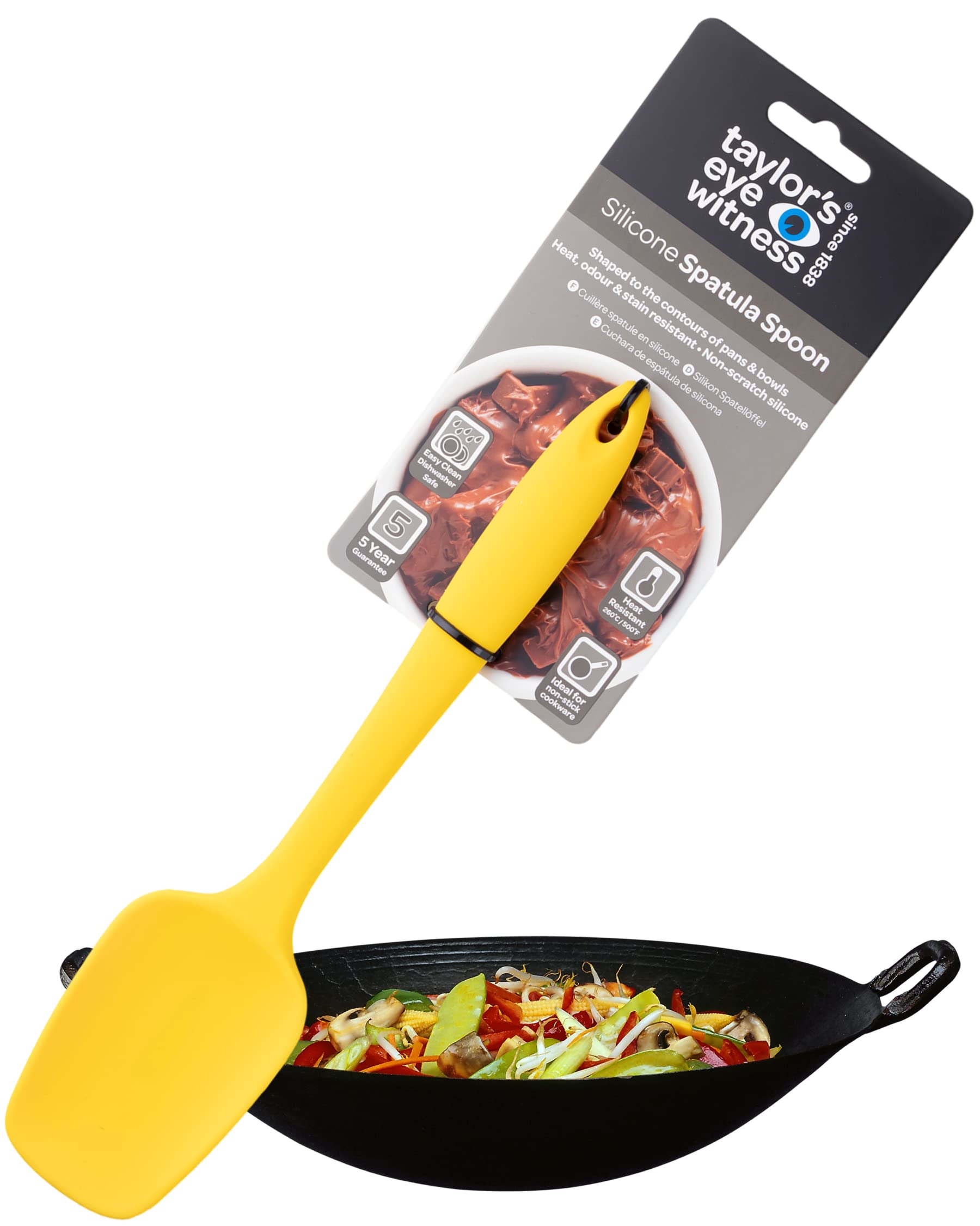Taylors Eye Witness Large Silicone Yellow Spatula Spoon - Dishwasher Safe. Perfect for Non-Stick Pans. Hygienic Alternative to Wood. Odour, Stain & Heat Resistant (260°C/500°F). 5 Year Guarantee.