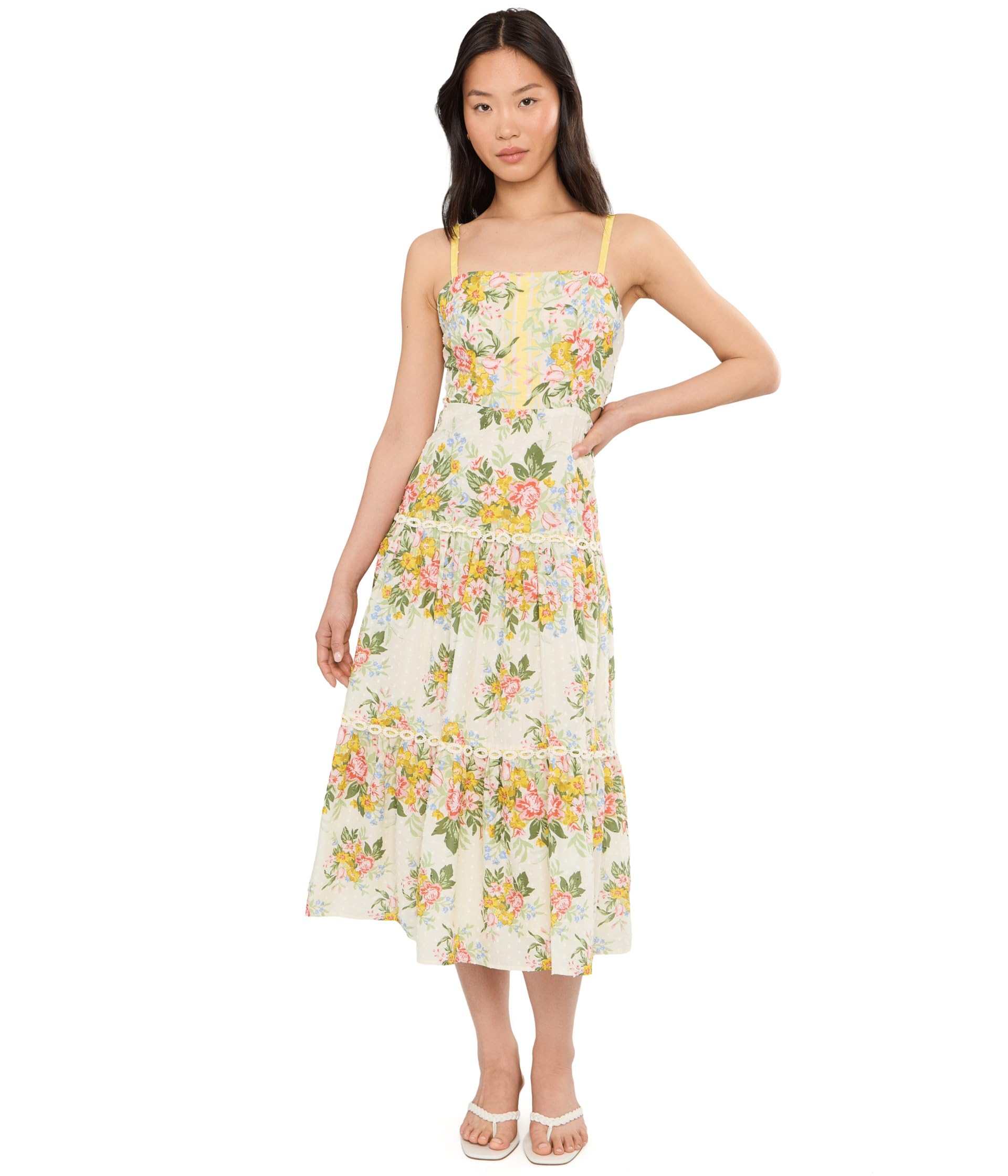 Adrianna Papell Womens Printed Midi Dress, Pale Yellow, 6