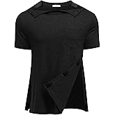 Deyeek Shoulder Surgery Shirts for Men Full Tear Away Short Sleeve T Shirt Adaptive Chemo Clothing with Stick On Fasteners