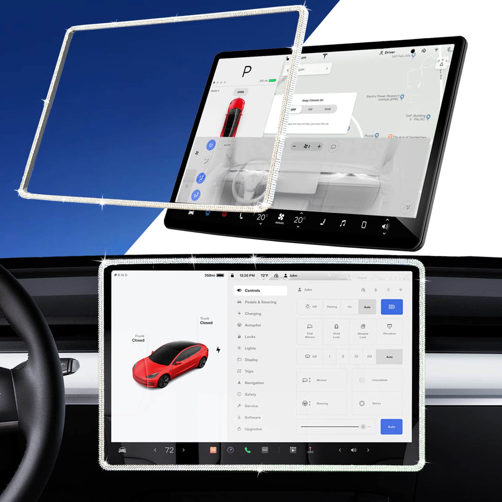 Photo 1 of Yeapop Bling Bling Rhinstones Screen Protector for Tesla Model 3 2017-2023 and Model Y 2019-2025.2, Sparkly Center Console Accessories for 3&Y.