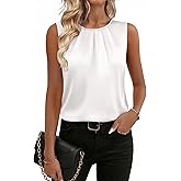 Zeagoo Womens Silk Satin Tank Tops Crew Neck Pleated Camisole Sleeveless Business Work Blouse Dressy Casual Summer Shirt