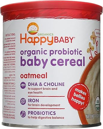 happy baby organic probiotic baby cereal with choline oatmeal