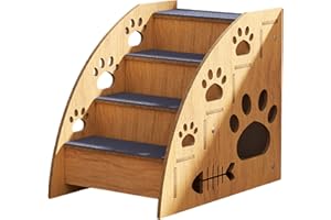 Mllepjdh Pet Wooden Stairs for Small Dog Cats and Elderly Pets, Elderly Pets with Non-slip Carpet Surface for Safe Reaching E