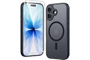 FNTCASE for iPhone 17 Case Matte: Magnetic Translucent Phone Cases with Screen Protector and Lens Protection Durable Textured Rugged Shockproof Protective Slim Cell Cover 6.3 inch (C-Black)