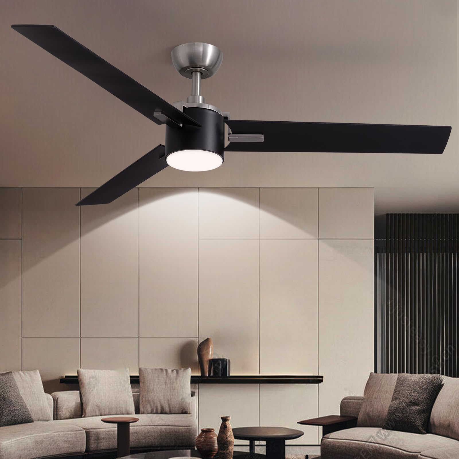 Photo 1 of LUDOMIDE Ceiling Fans with Lights, 56 Inch Black Ceiling Fan with Light, Reversible Quiet DC Motor, Modern Ceiling Fan with Light and Remote, Energy Efficient Indoor/Outdoor Use, Matte Black