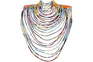 BAZINRICHE Women's Handmade Necklaces Ankara Kente Necklace Long Multi Strand African Wax Collar