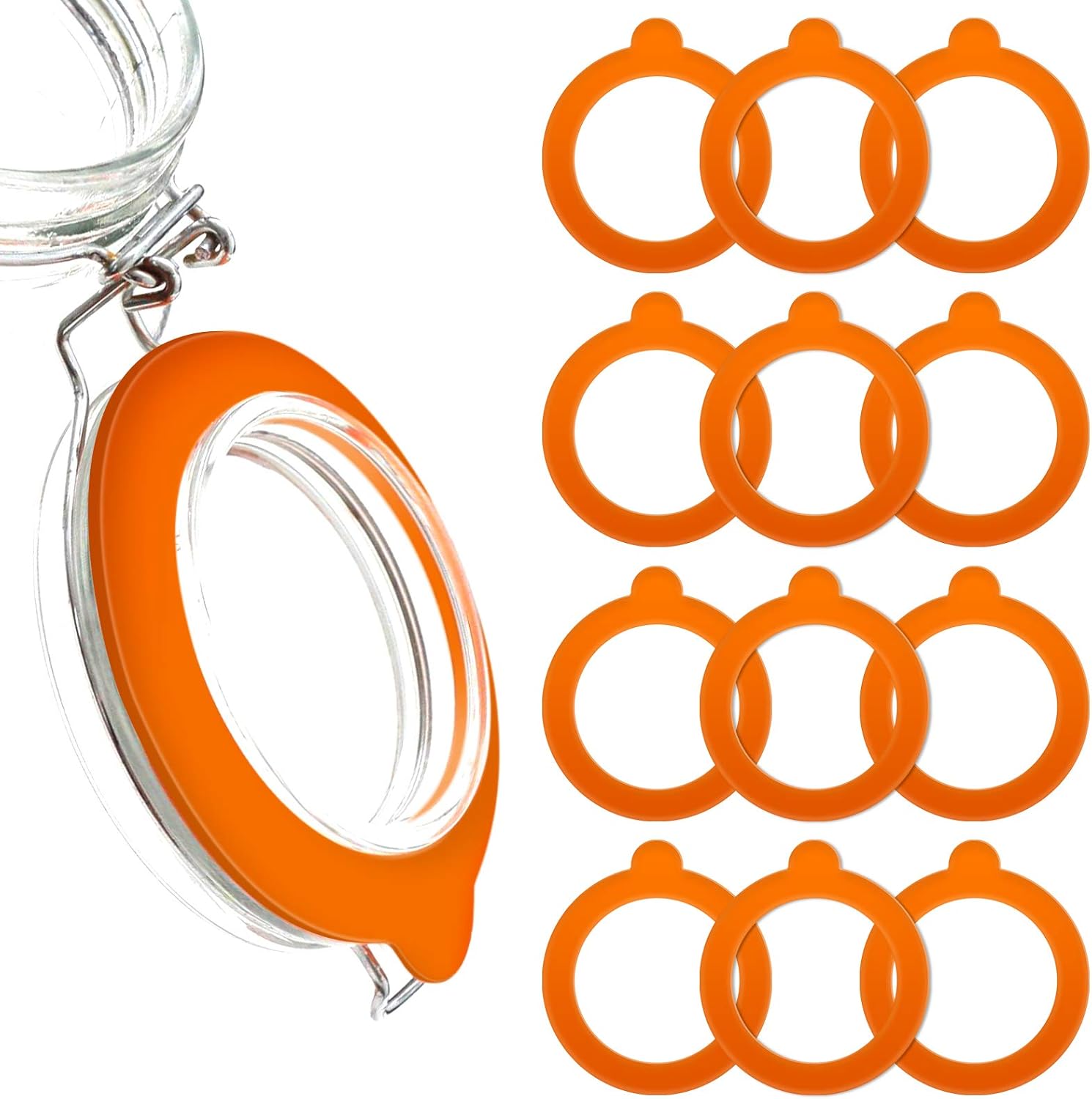 12 Pieces Replacement Silicone Gasket Seals for Jars, Airtight Silicone Gasket Sealing Rings for Glass Clip Top Jars Seals for Regular Mouth Canning Jars 3.75 Inches (Orange)