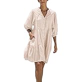 chouyatou Women's Summer V-Neck Casual Striped Midi Shirt Dress Tiered Boho Beach Tunic Babydoll Dress