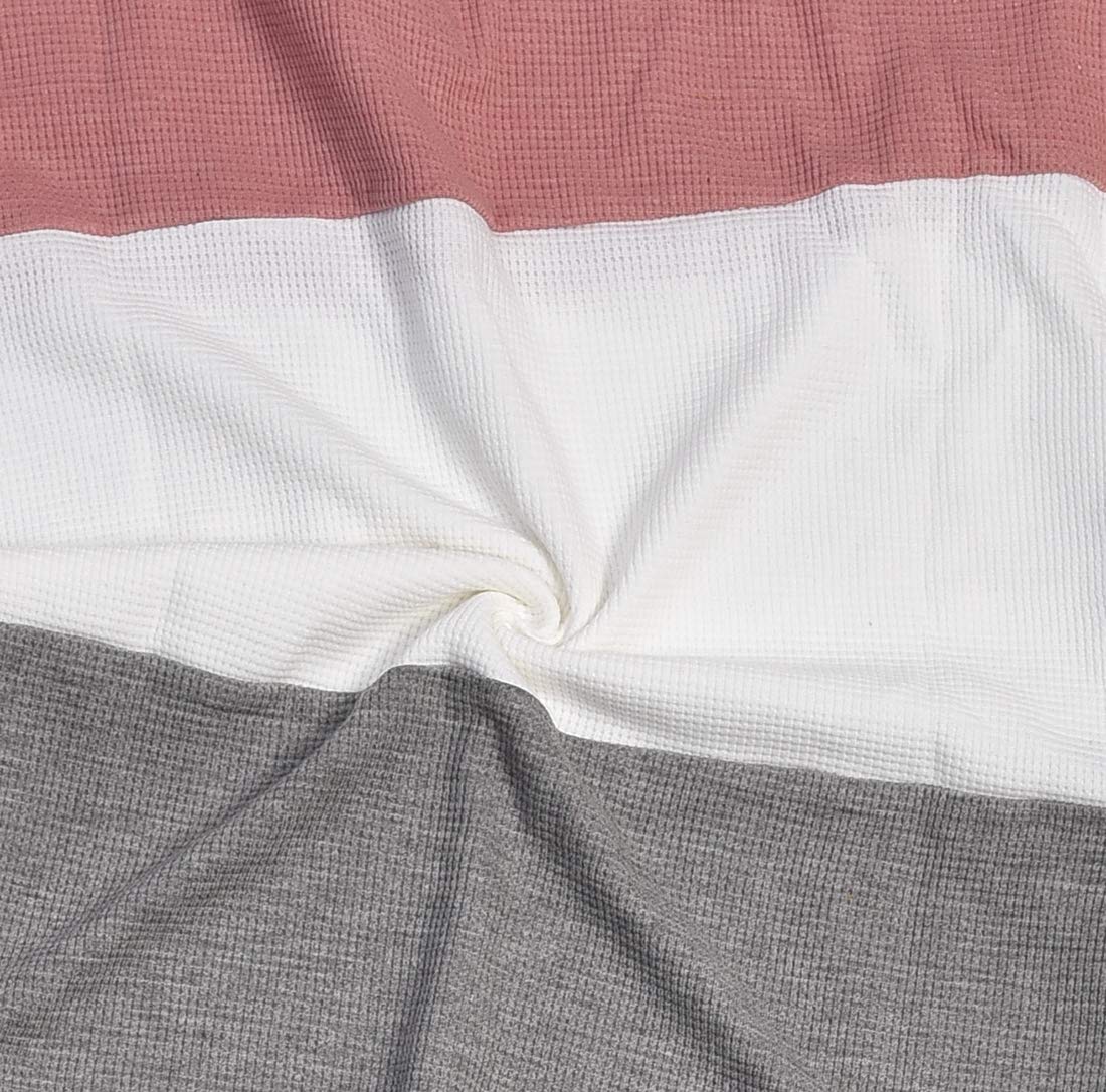 Ido4U Women\'s Long Sleeve Sweater Color Block Casual V Neck Waffle Knit Twist Blouses Tops (S,Pink)