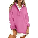 Fisoew Womens Waffle Knit Oversized Sweatshirt Casual Snap Stand Collar Long Sleeve Pullover Tops Fall Travel Outfits