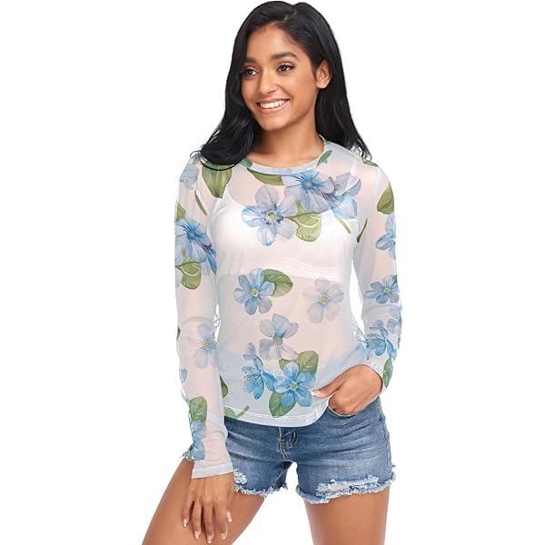 カットソー(長袖/七分) the virgins flower mesh tops BemorRun Floral Mesh Long Sleeve Tops for Women Mock Neck See