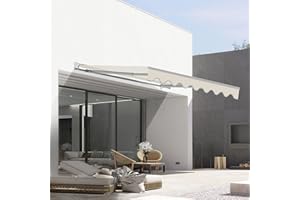 CANOPEE 13' × 10' Adjustable Retractable Awnings for Patio Manual Crank Handle Sunshade Shelter with Protective Cover - Stylish, Durable, UV and Weather Resistant