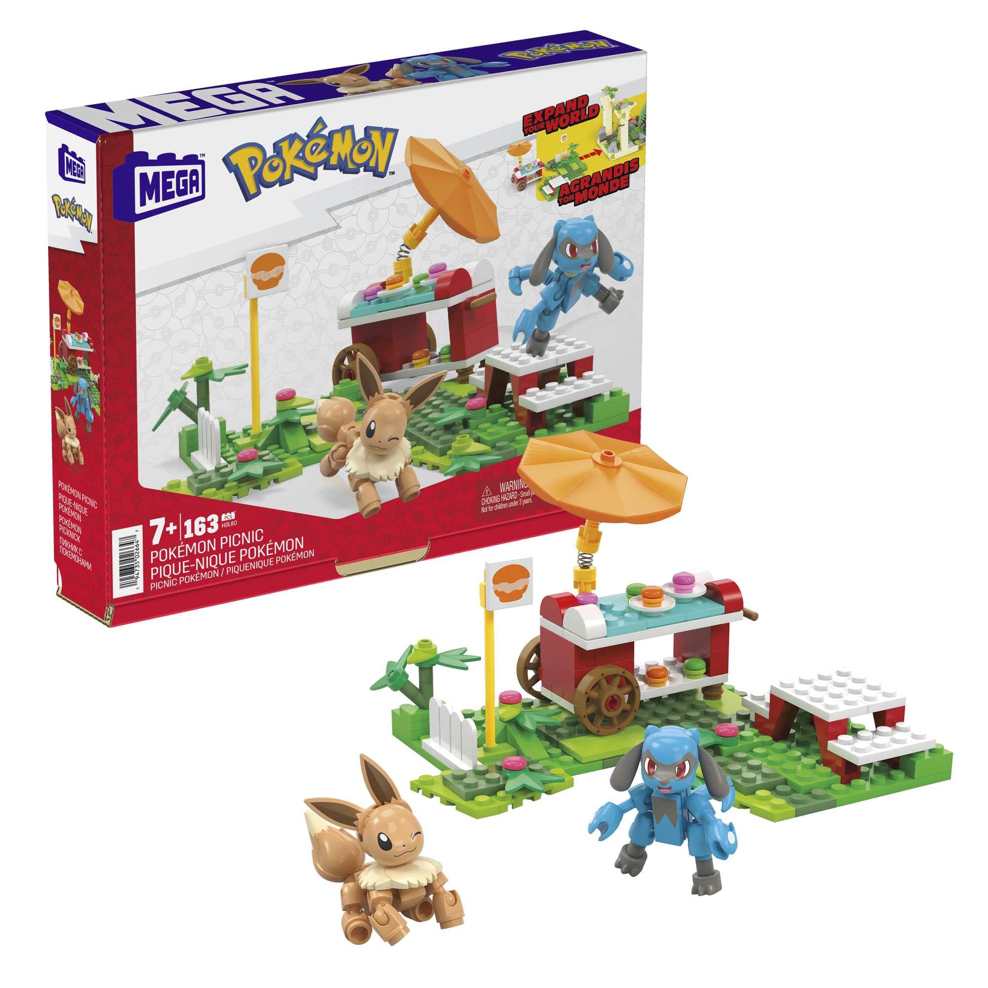 ​MEGA Pokémon Adventure Builder Picnic toy building set, Eevee and Riolu figures​​, 193 ​bricks and pieces, gift set for boys and girls, ages 7 and up, HDL80