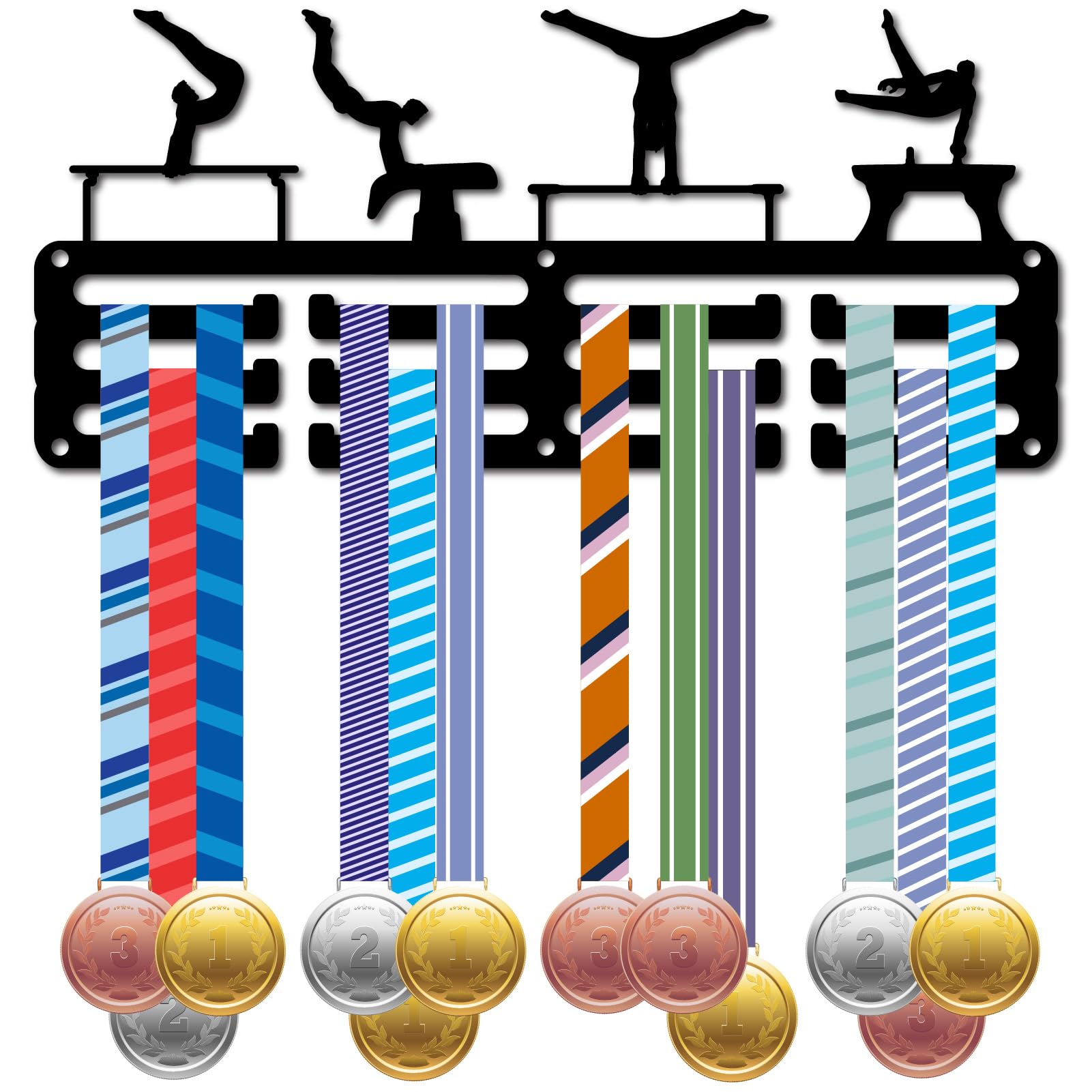 CREATCABIN Man Gymnastics Medal Holder Display Medal Hanger Rack Metal Medal Holder Black Shelf Hanger Organizer Medal Stand Small Frame Wall Mounted Hanging for Over 40 Medals 11.4 x 5Inch