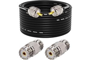 YOTENKO CB Antenna Cable, PL259 RG58 Coaxial Cable 49.2ft, UHF PL259 Male Coax Cable + 2PCS UHF SO239 Female Adapter 50 Ohm for CB Ham Radio, SWR Meter, Antenna Analyzer, HF Radio, Amateur Radio