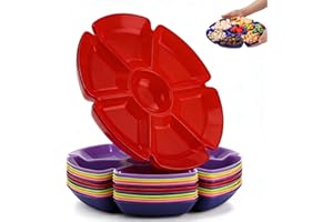 AVLA 12 Pack Plastic Serving Platters, 30cm/12Inch 7 Sectional Snack Appetizer Serving Tray, Unbreakable Chip and Dip Divided