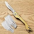 Folding Pocket Knife for Men with 10pcs Replaceable Blades, Scalpel Knife with Bottle Opener, EDC Utility knife, Slim Razor Knife, Surgical Keychain Knives for Outdoor Skinning (Gold)
