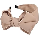 Yonchic Bow Knotted Wide Headband, Cute Headbands for Women Girls Thin/Medium Thick Hair, Non-Slip Fashion Hairbands Hair Accessories (White)