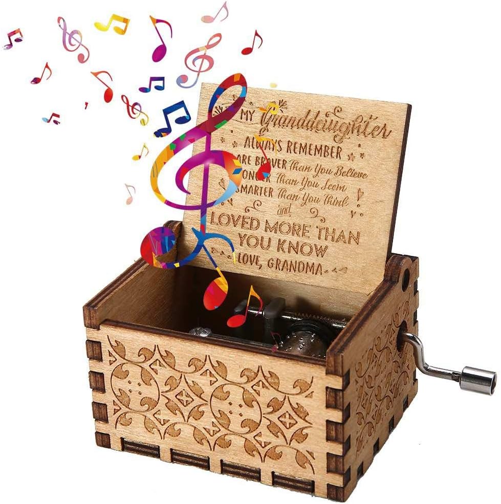 GosCrazy You are My Sunshine Music Boxes, Handmade Engraved Wooden Musical Box Vintage Classic Hand Crank Music Case for Birthday/Christmas/Valentine - Gift for Granddaughter from Grandma