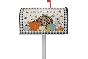 EZON-CH Fall Magnetic Mailbox Cover Standard 18.5"x21.7" Thanksgivng It's Fall Y'all Leopard Watercolor Pumpkin Black Plaid Border Post Box Cover Mailbox Wraps Post Letter Box Cover for Garden Yard Decor