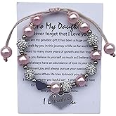 DOLON Handmade Crystal Beaded Heart Charm Bracelet for Daughter Adjustable Birthday Christmas Jewelry Gift from Mom Dad