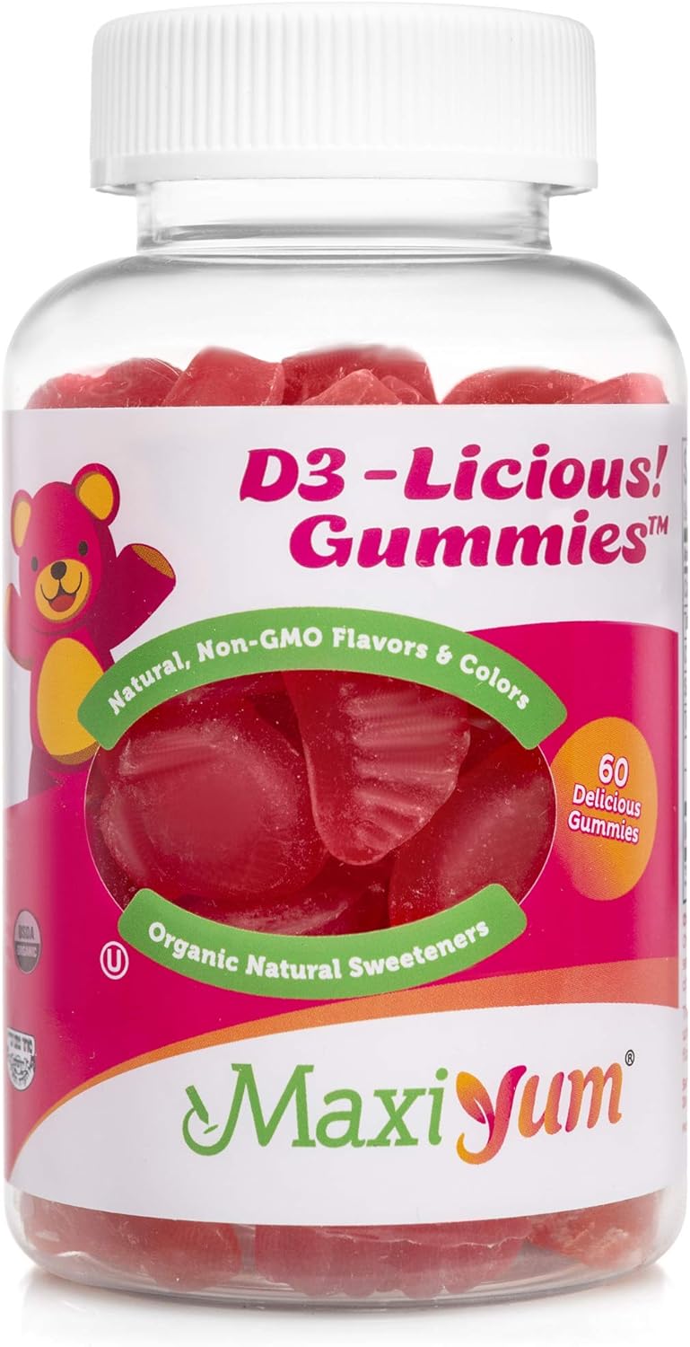 Maxi Health Vitamin D3 Gummies 1000iU (60 Chewables) Cherry Flavor Supplement for Kids & Adults | Fortify Skin, Muscle, Joint, Immune System Health | Non-GMO, Gluten Free: Health & Personal Care
