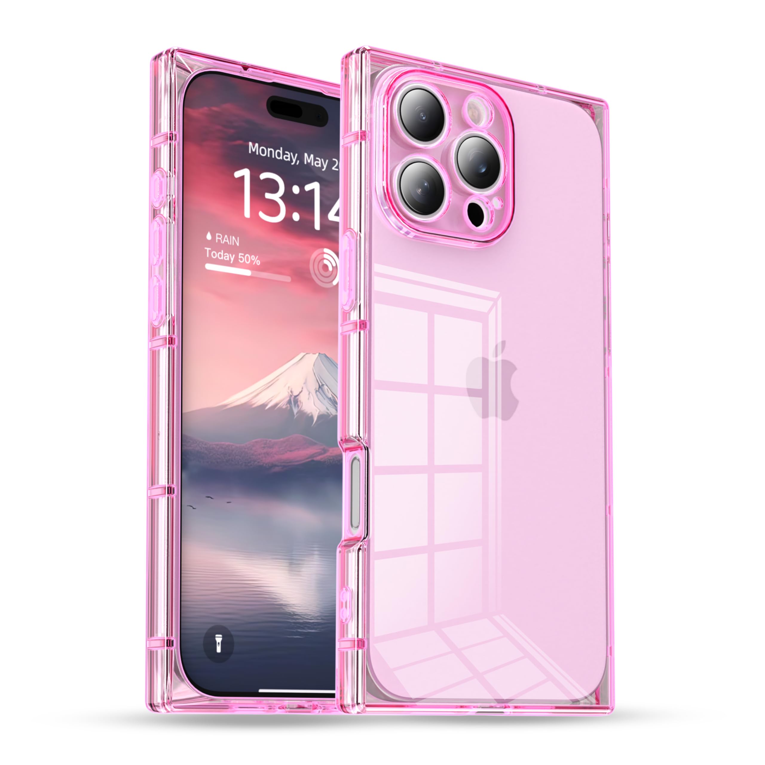 Photo 1 of IAIYOXI Rectangle Case Compatible for iPhone 15 Pro Max, 6.7-inch, Full Camera Protection with TPU Cushion, Slim Clear Silicone Shockproof Case for Women Girls, Cover for iPhone 15 Pro Max, Pink