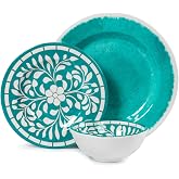 Yinshine Melamine Dinnerware Sets,12Pcs Plates and Bowls Set - Green | for Indoor and Outdoor Use, Lightweight,Dishes Set for 4,Dishwasher Safe Lightweight Dinner Plates Set