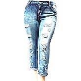 Jack David Womens Plus Size Ripped Destroy Blue Denim Distressed Stretch Jeans Pants
